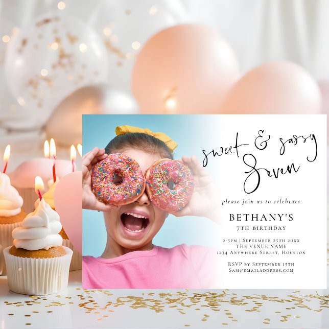 Invitación Dulce y Sassy Siete Foto Superpuesta Séptimo Cumpl (Subido por el creador)