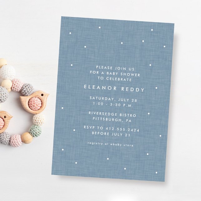 Invitación Dulce y simple baby shower de azul chambray (Subido por el creador)