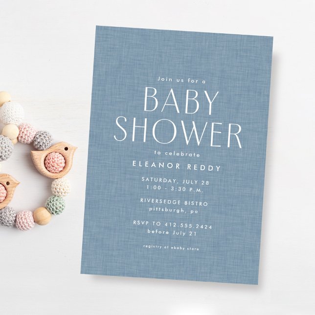 Invitación Dulce y simple baby shower de azul chambray (Subido por el creador)