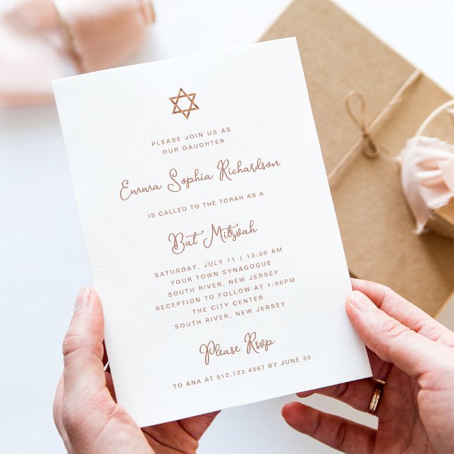 Invitación Dulce y simple | Faux Rosa Gold Bat Mitzvah (Subido por el creador)