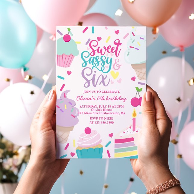 Invitación Dulce y suave y seis helados y pasteles Cumpleaños (Subido por el creador)