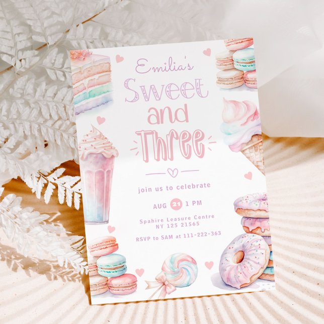 Invitación Dulce y tres dulces de caramelo pastel cumpleaños  (Subido por el creador)