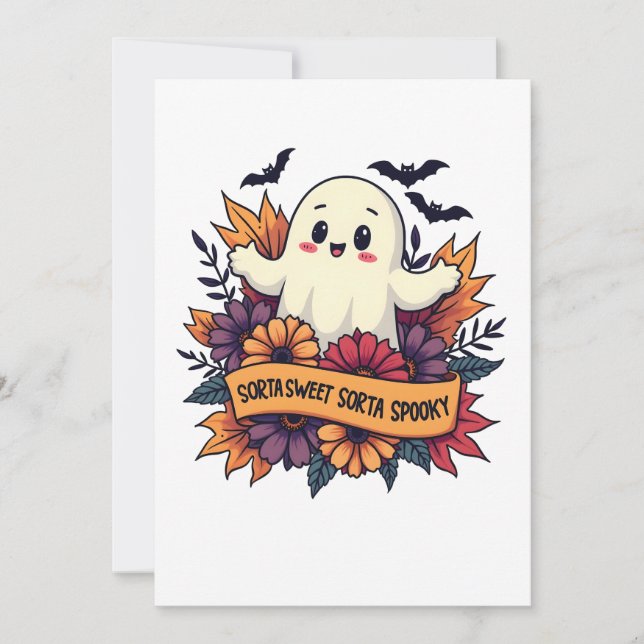Invitación Dulce y un poco espeluznante fantasma de Halloween (Anverso)