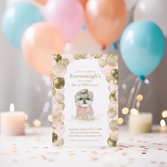 Invitación Dulce Yorkie Dos Rosas Cute Dorado Balón Cumpleaño (Subido por el creador)