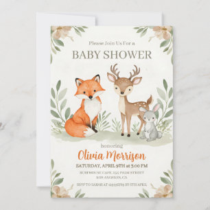 Invitación Dulce zorro, ciervo y conejo Baby Shower
