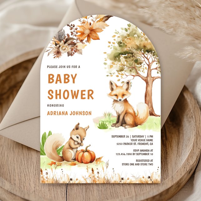 Invitación Dulce Zorro del Bosque Otoño Arco Baby Shower (Subido por el creador)