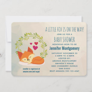 Invitación Dulce Zorro Naranja con Corona de Hojas Verdes Bab