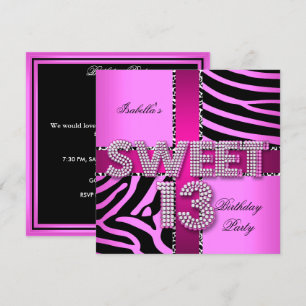 Invitación Dulces 13 Cumpleaños 13º Cebra Vaca Rosa Negro