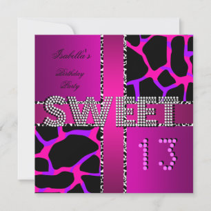 Invitación Dulces 13 Cumpleaños 13 Cebra Vaca Rosa Púrpura