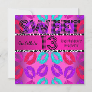 Invitación Dulces 13 Cumpleaños Labios Vaca Rosa Negro