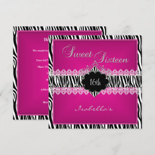 Invitación Dulces 16 16º Cebra Encaje Rosa Dulces Dieciséis