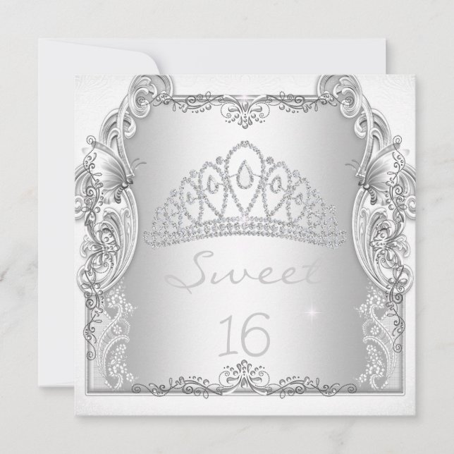 Invitación Dulces 16 16º DIECISÉIS CUMPLEAÑOS Tiara Blanca (Anverso)