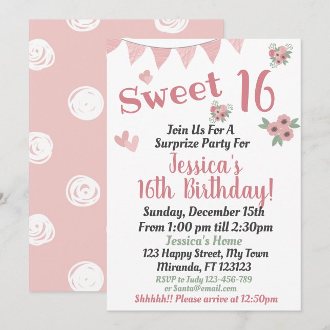Invitación dulces 16 años (Anverso / Reverso)
