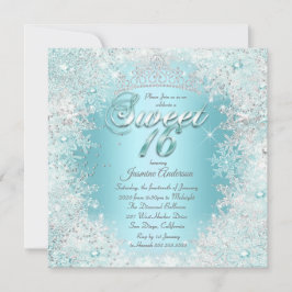 Invitación Dulces 16 Azul teal Plateado Invierno Mágico