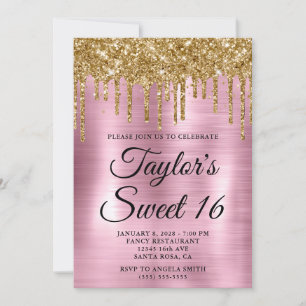 Invitación Dulces 16 Brillantes Destellos de Oro Rosa Luz en