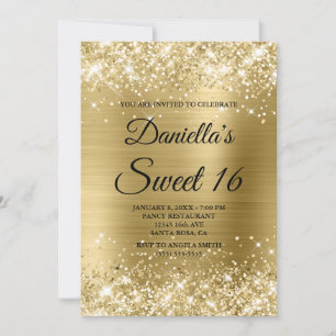 Invitación Dulces 16 Brillantes Glitter y Hojuela de Oro Páli
