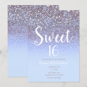 Invitación Dulces 16 Brillo Glam Plateado Púrpura Moderno