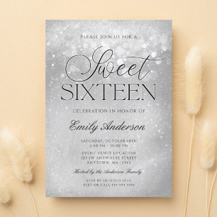 Invitación Dulces 16 Brillo Gris Plateado