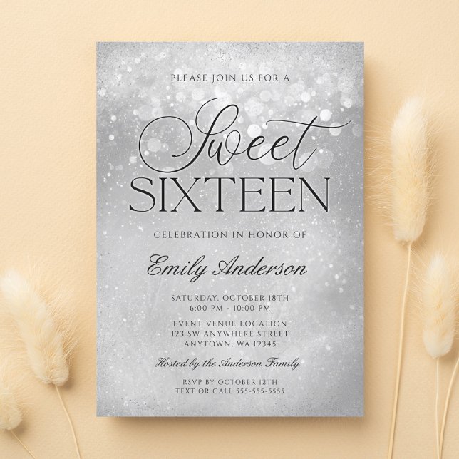 Invitación Dulces 16 Brillo Gris Plateado (Subido por el creador)