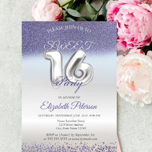 Invitación Dulces 16 Brillo Purpura Bokeh Ombre Fiesta