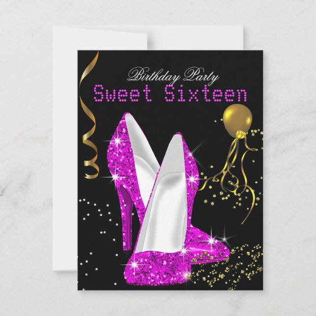 Invitación Dulces 16 Brillo Rosa Dorado Celebración (Anverso)
