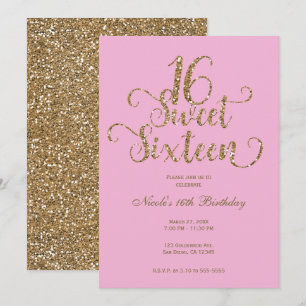 Invitación Dulces 16 Burbujas Rosa y Dorado Cumpleaños Brilla