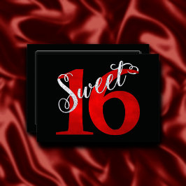 Invitación Dulces 16 | Clásica acuarela de color rojo y negro