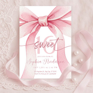 Invitación Dulces 16 con Lazo Rosa Rubor
