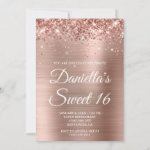 Dulces 16 con purpurina brillante de oro rosa en l