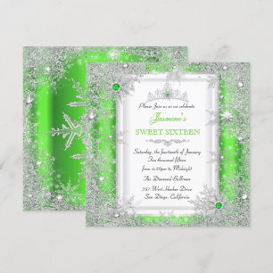 Invitación Dulces 16 Copo de Nieve Verde Plata Invierno Tierr