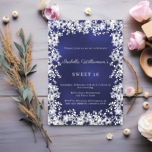 Invitación Dulces 16 copos de nieve azules fiesta de invierno