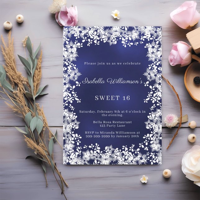 Invitación Dulces 16 copos de nieve azules fiesta de invierno (Subido por el creador)