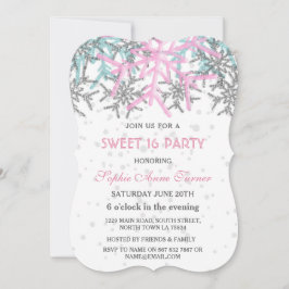 Invitación Dulces 16 copos de nieve rosa plateado de invierno