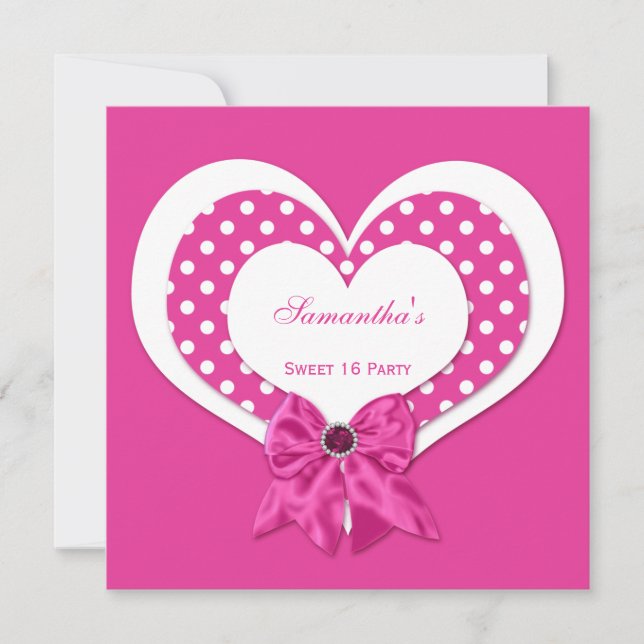Invitación Dulces 16 corazones blancos rosados Joyas rosas Pu (Anverso)