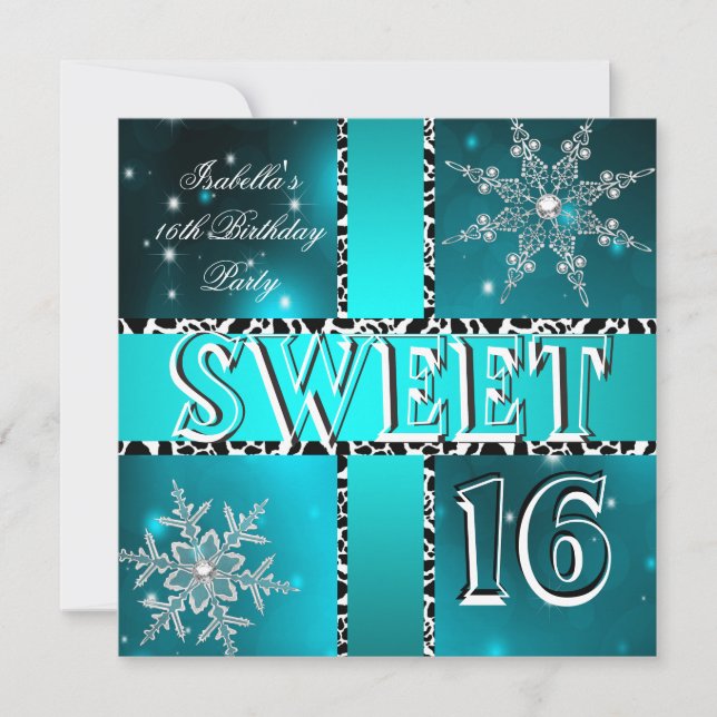 Invitación Dulces 16 Cumpleaños 16 Invierno Azul Turquesa Mar (Anverso)