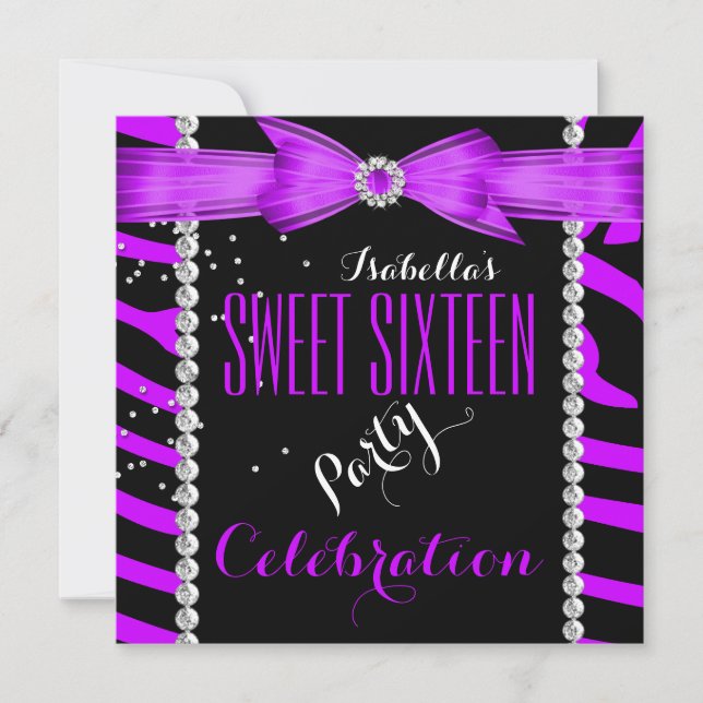 Invitación Dulces 16 Cumpleaños Cebra Morada (Anverso)