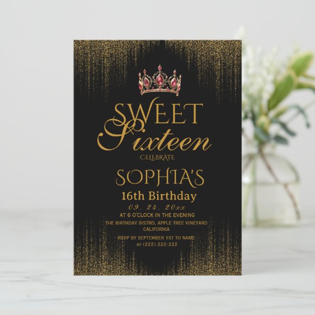 Invitación Dulces 16 Cumpleaños Chic Negro Moderno (Anverso de pie)