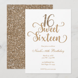 Invitación Dulces 16 Cumpleaños con Brillo Dorado y Blanco