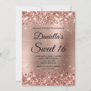 Invitación Dulces 16 Cumpleaños con Brillo y Hoja de Oro Rosa