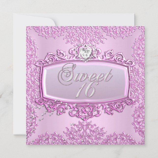 Invitación Dulces 16 Cumpleaños Corazón Rosa Bonito (Anverso)