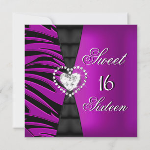 Invitación Dulces 16 Cumpleaños Cumpleañera Plum Zebra Rosa 2