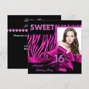 Invitación Dulces 16 Cumpleaños Dieciséis Foto de Cebra Rosa 