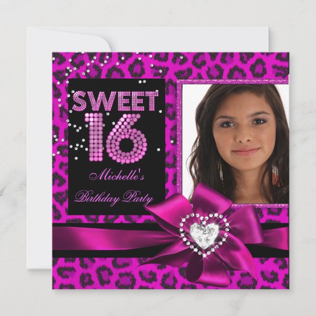 Invitación Dulces 16 Cumpleaños Dieciséis Foto de Leopardo Ro (Anverso)