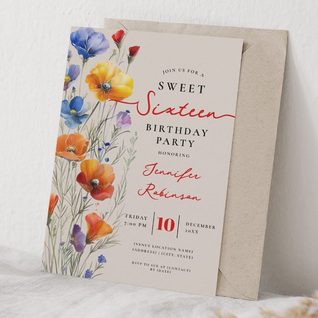 Invitación Dulces 16 Cumpleaños Fiesta Boho Flores Silvestres (Subido por el creador)