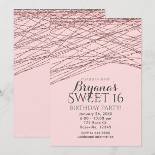 Invitación Dulces 16 Cumpleaños Fiesta Brillo Rosa Dorado Ros