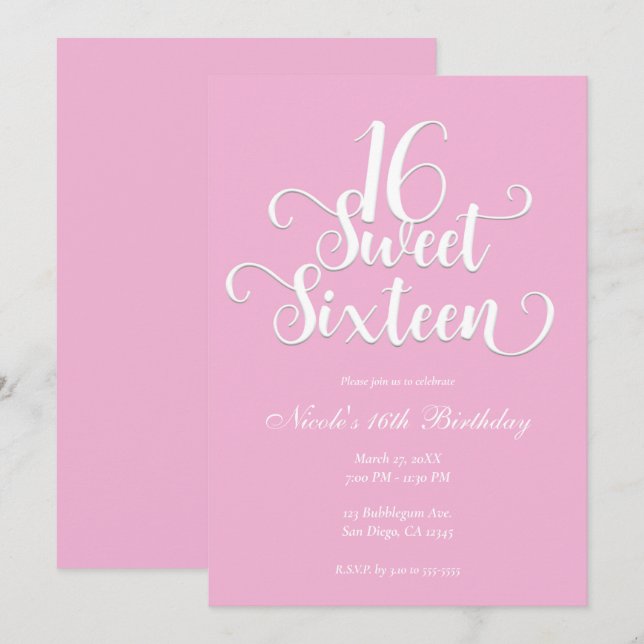 Invitación Dulces 16 Cumpleaños Fiesta Burbujas Rosa y Blanco (Anverso / Reverso)