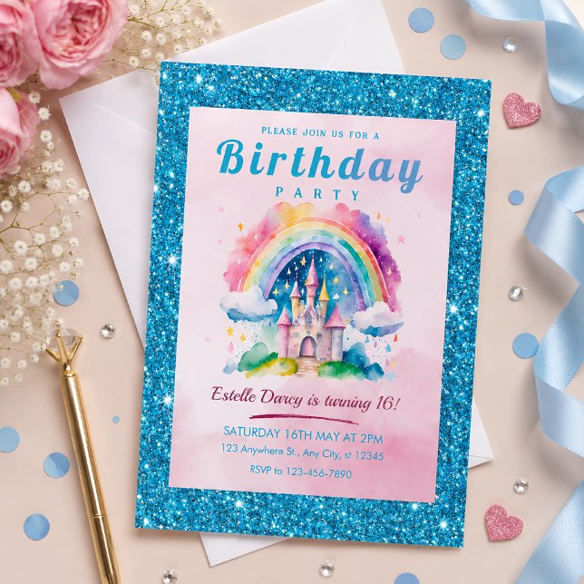 Invitación Dulces 16 Cumpleaños Fiesta Castillo Arcoíris Bril (Subido por el creador)