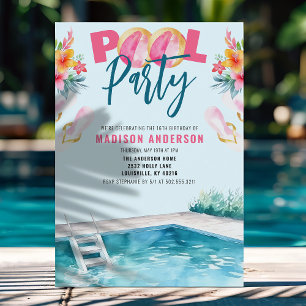 Invitación Dulces 16 Cumpleaños Fiesta de Piscina de Verano