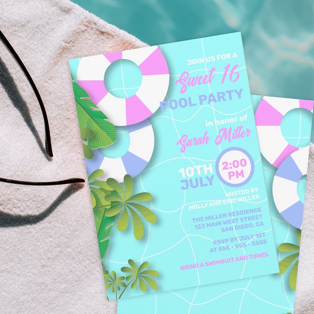 Invitación Dulces 16 Cumpleaños Fiesta de Piscina de Verano T (Subido por el creador)