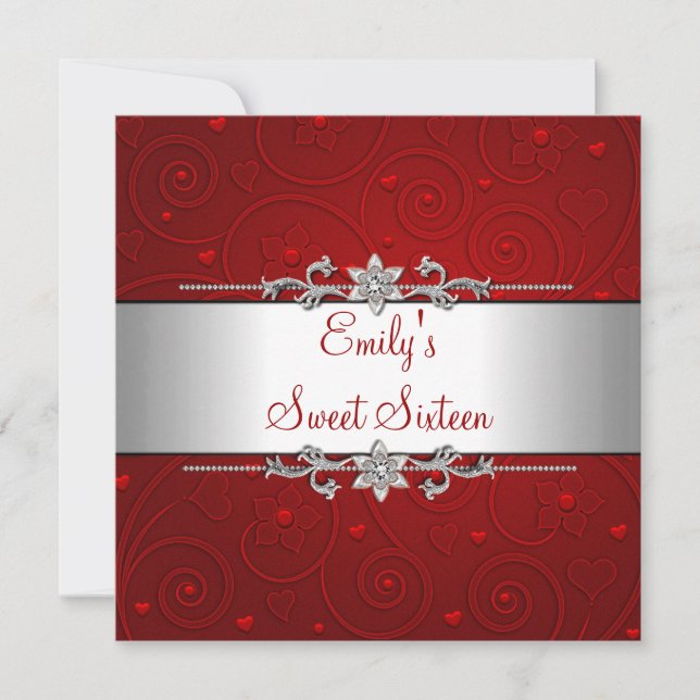 Invitación Dulces 16 Cumpleaños Fiesta Floral Amor Rojo Plate (Anverso)